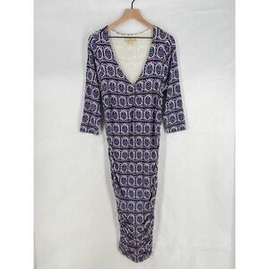 Anthropologie Moulinette Soeurs Medea Ruched Column Dress Womens Large Blue Geo